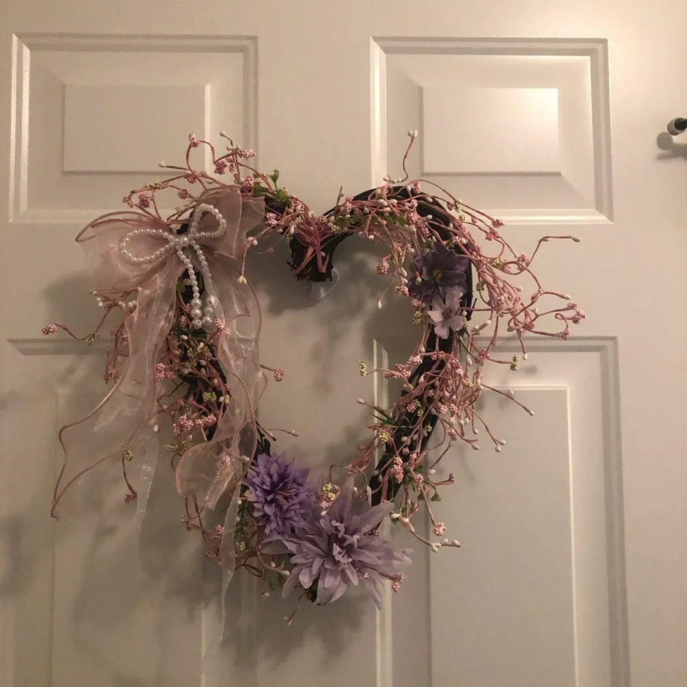 Floral Heart Wreath with Pink and Purple Accents